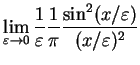 $\displaystyle \lim_{\varepsilon\to 0 } \frac{1}{\varepsilon}
\frac{1}{\pi}\frac{\sin^2(x/\varepsilon)}{(x/\varepsilon)^2}$